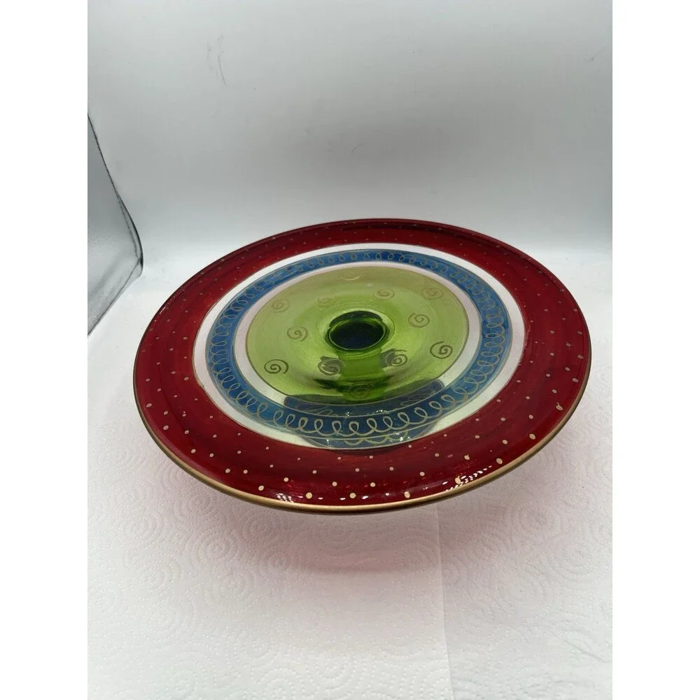 Pier 1 Festive Stripe Cake Plate Christmas Holiday Colorful 11 3/4”